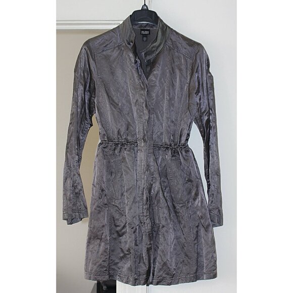 Eileen Fisher - High Collar Steel Satin Jacket in Charcoal Grey, Med - Picture 6 of 11